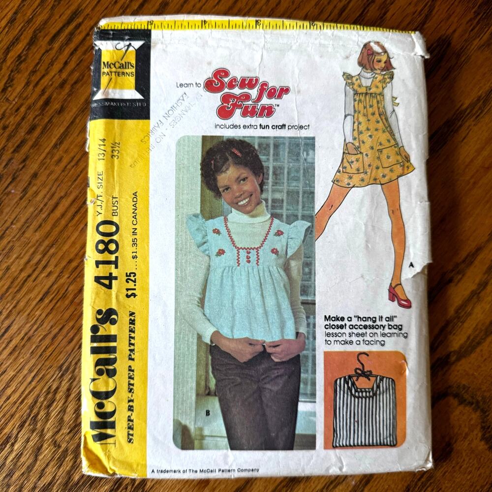 Vintage 1970s McCalls 4180 Sewing Pattern Size S Top Jumper Travel Bag COMPLETE